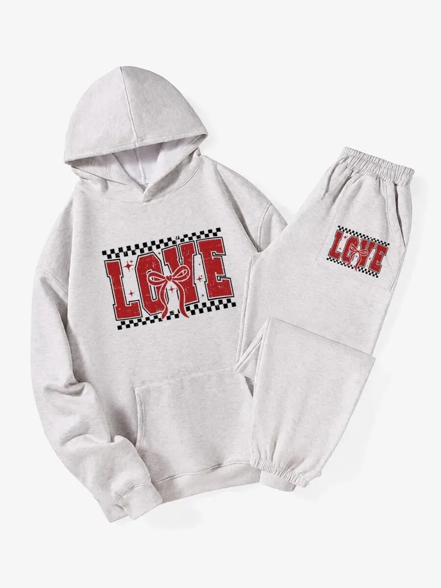 Vintage Love Valentines Day Checkered Bow Graphic Hoodie