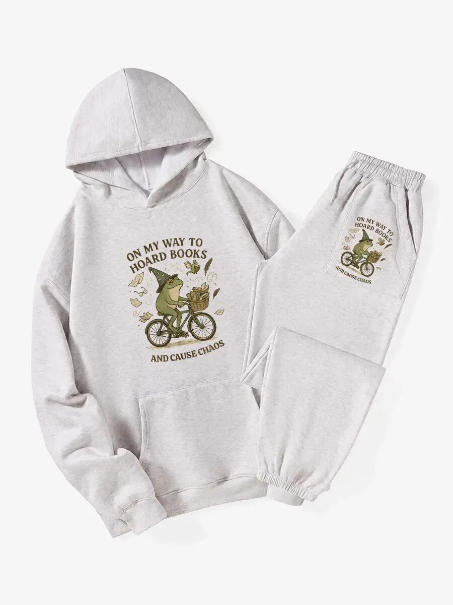 Funny Frog Riding Bicycle Hoard Books And Cause Chaos Hoodie