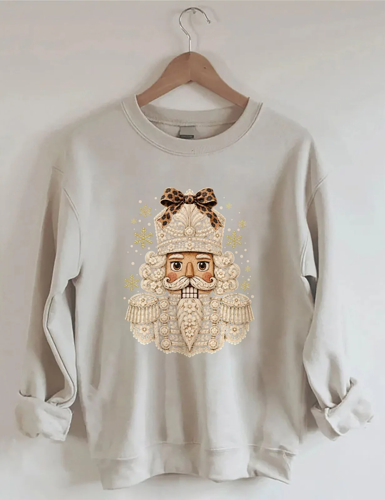 Christmas Nutcracker Prince Gold Snowflake Holiday Crewneck Sweatshirt