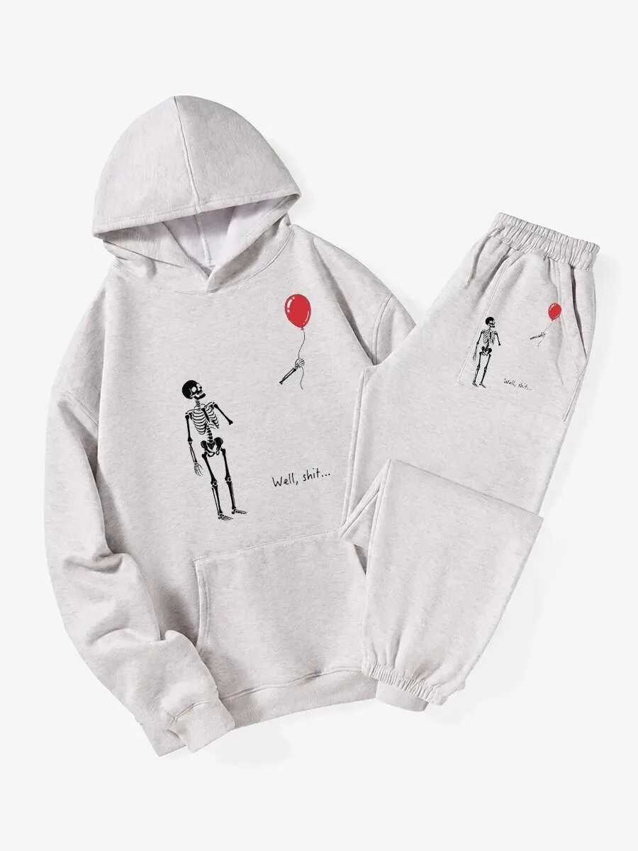 Funny Skeleton Lost Red Balloon "Well, Shit" Humorous Hoodie