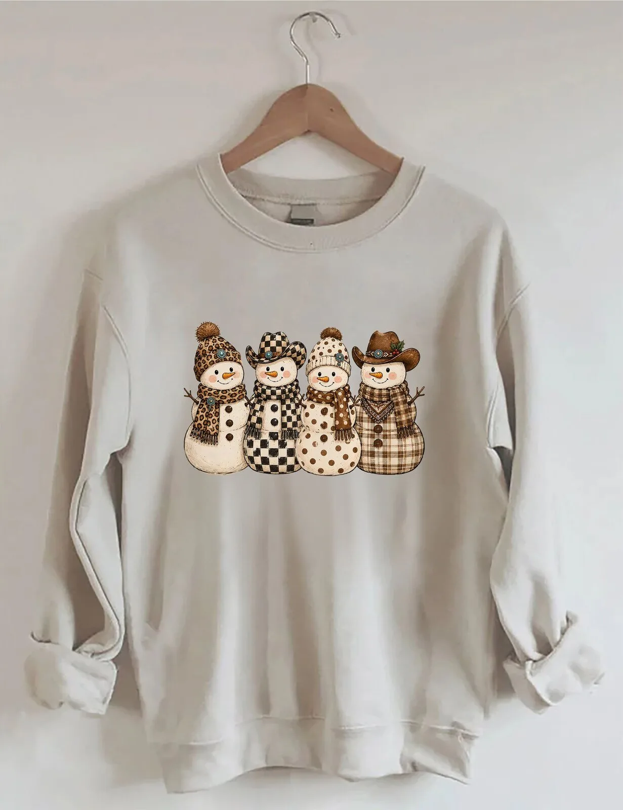 Cute Western Snowman Family Christmas Holiday Crewneck Sweatshirt