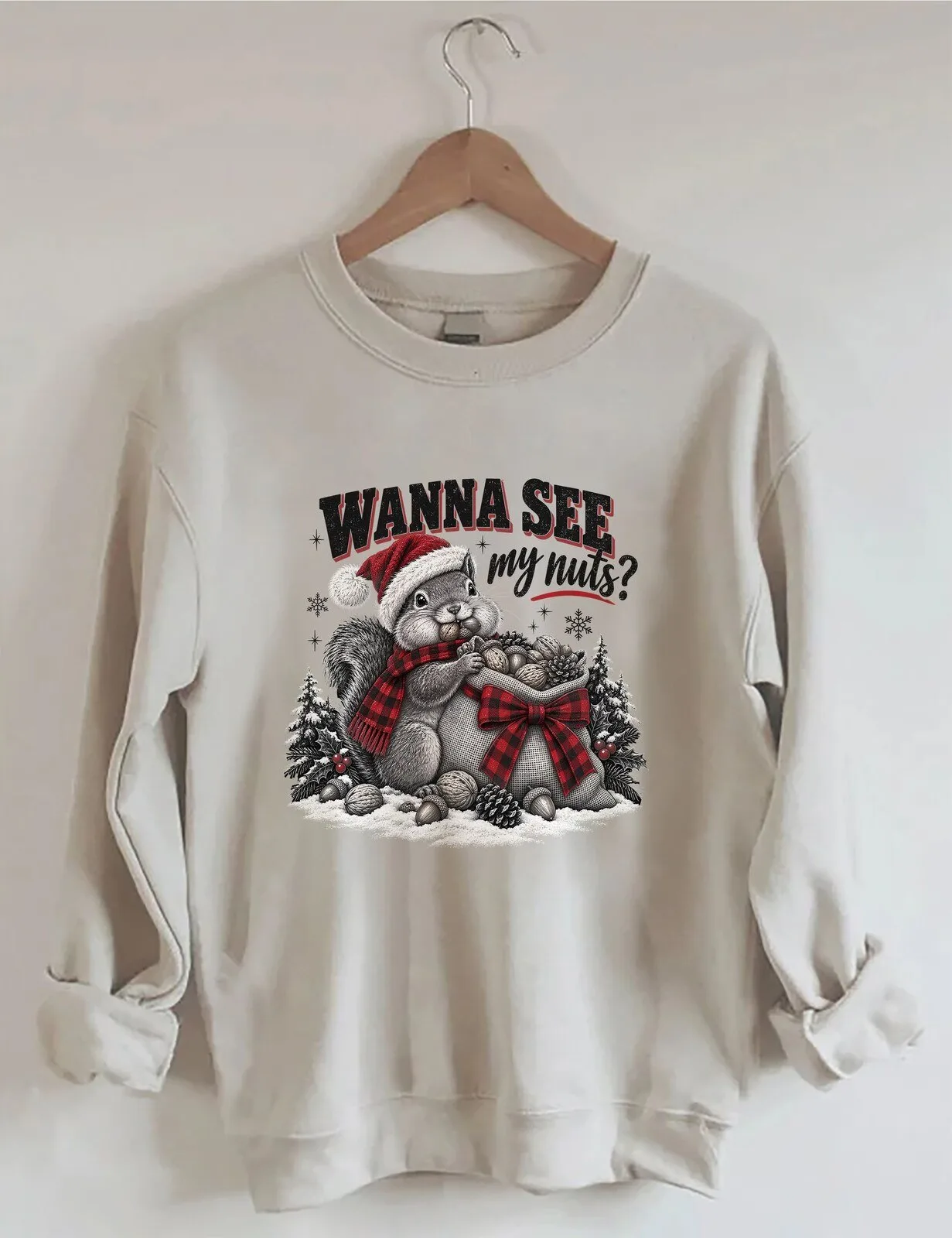 Funny Christmas Squirrel Wanna See My Nuts Holiday Sweatshirt