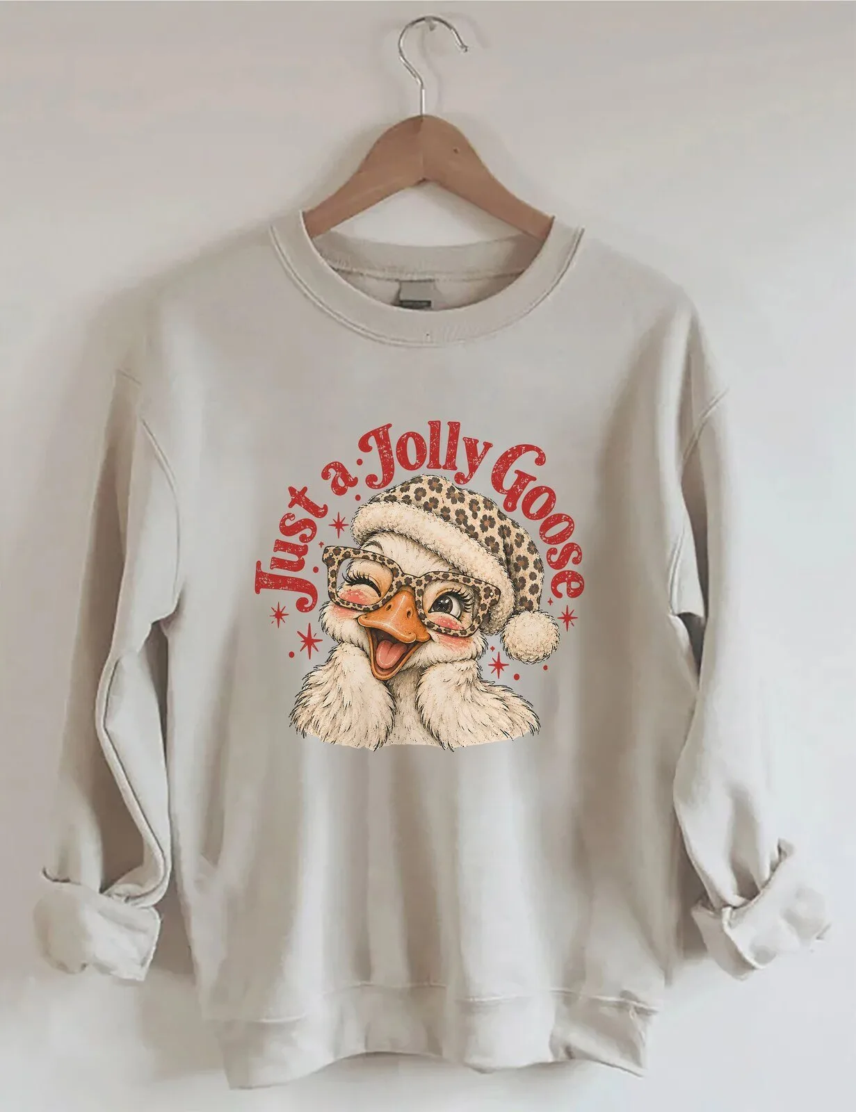Just A Jolly Goose Christmas Leopard Print Santa Hat Sweatshirt
