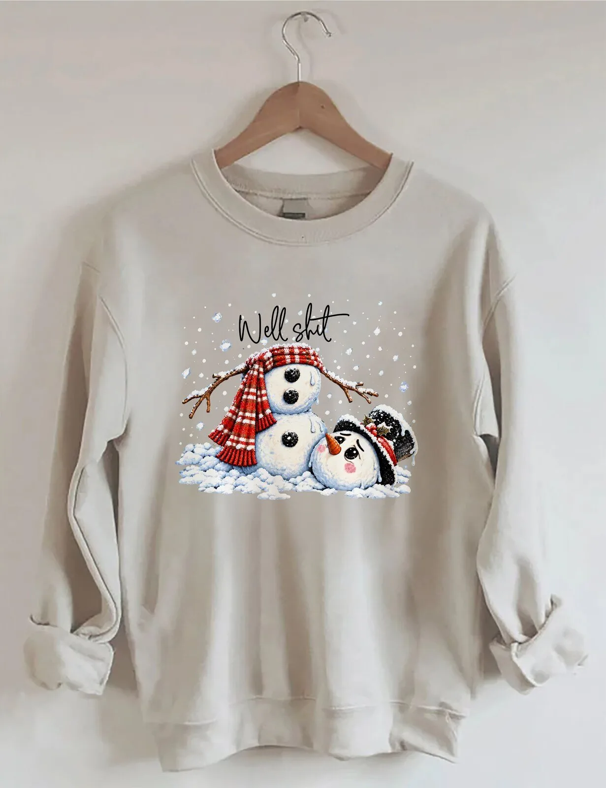 Funny Well Shit Snowman Christmas Holiday Crewneck Sweatshirt