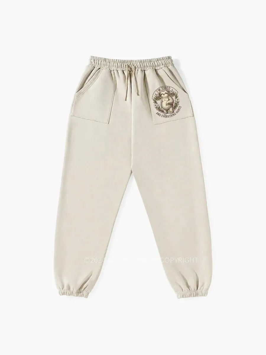 Vintage I'm Tired And Everything Hurts Sloth Graphic Print Jogger Pants