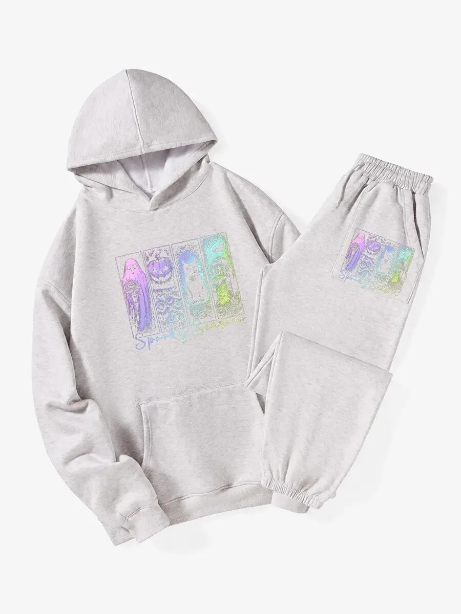 Spooky Season Halloween Ghost Pumpkin Graphic Print Hoodie