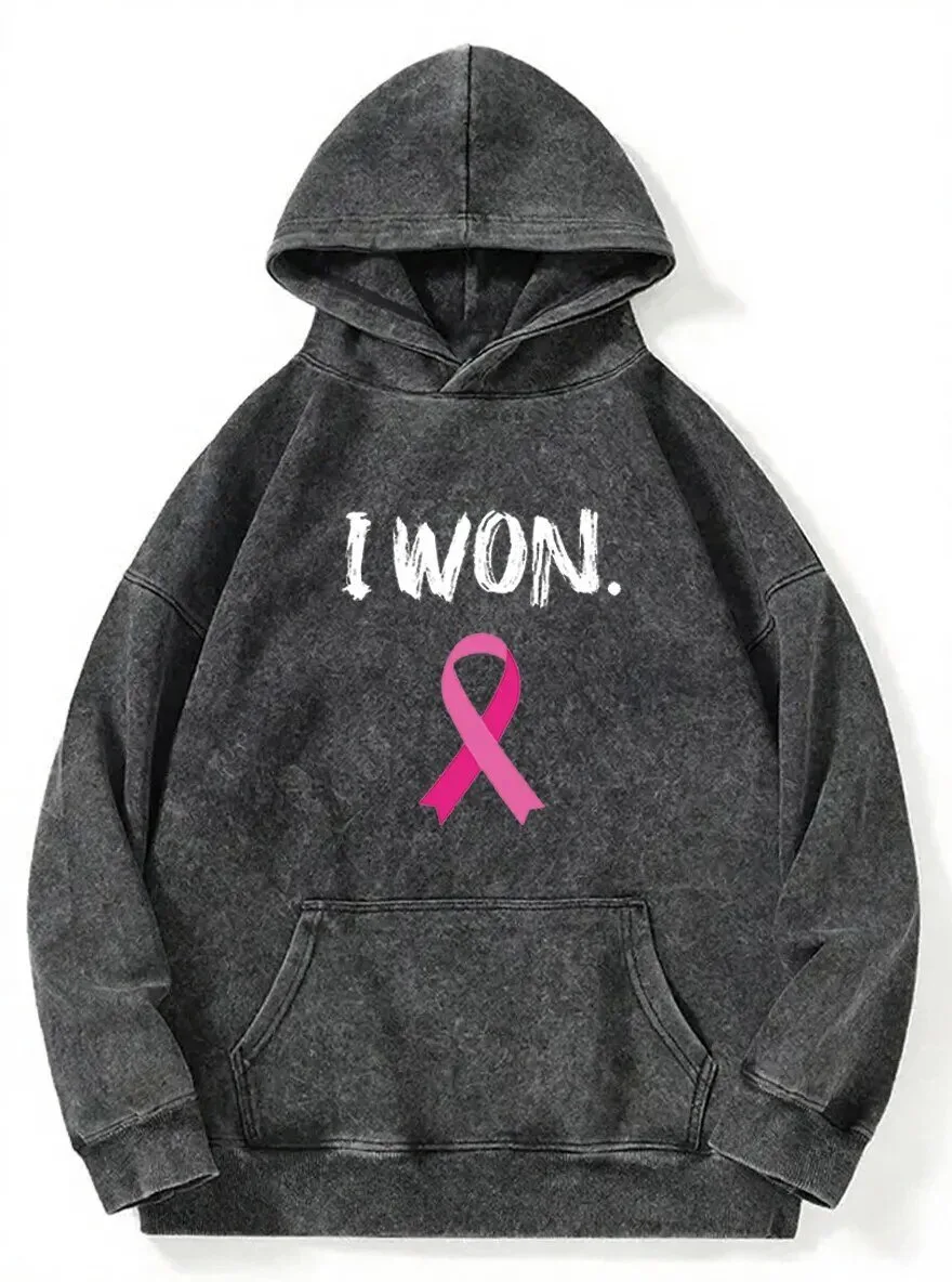 Breast Cancer Awareness Pink Ribbon I Won Survivor Washed Hoodie