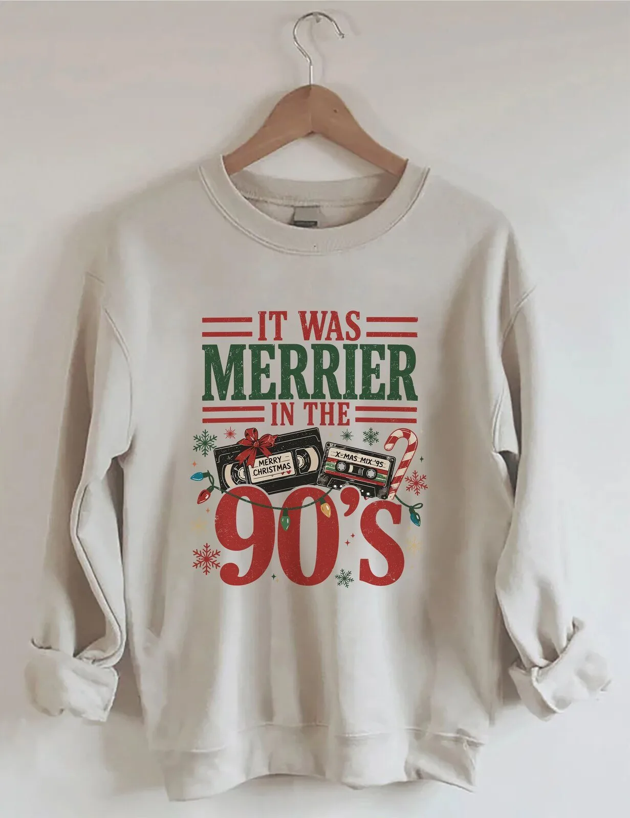 It Was Merrier In The 90s Christmas Cassette Tape Holiday Sweatshirt